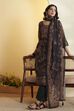 Black Paisley Printed Poly Linen Kurta Set
