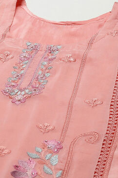 Peach Organza Digital Print Unstitched Suit Set image number 2