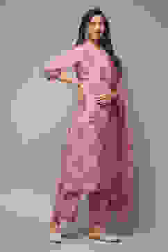 Salmon Cotton Straight Kurta Palazzo Suit Set image number 4