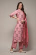 Salmon Cotton Straight Kurta Palazzo Suit Set image number 4