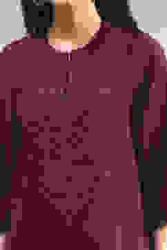 Berry Dyed Straight Kurta image number 1