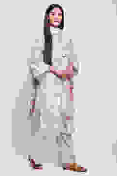 Grey Poly Metallic Straight Kurta Palazzo Suit Set image number 4