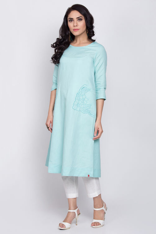 Pink Cotton A-Line Yarndyed Kurta image number 2