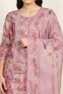 Purple Muslin Unstitched Suit Set image number 2