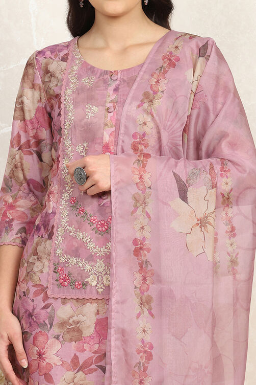 Purple Muslin Unstitched Suit Set image number 2