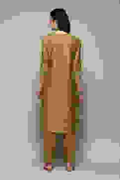 Lime Green Rayon Straight Embroidery Kurta Slim Pant Suit Set image number 4