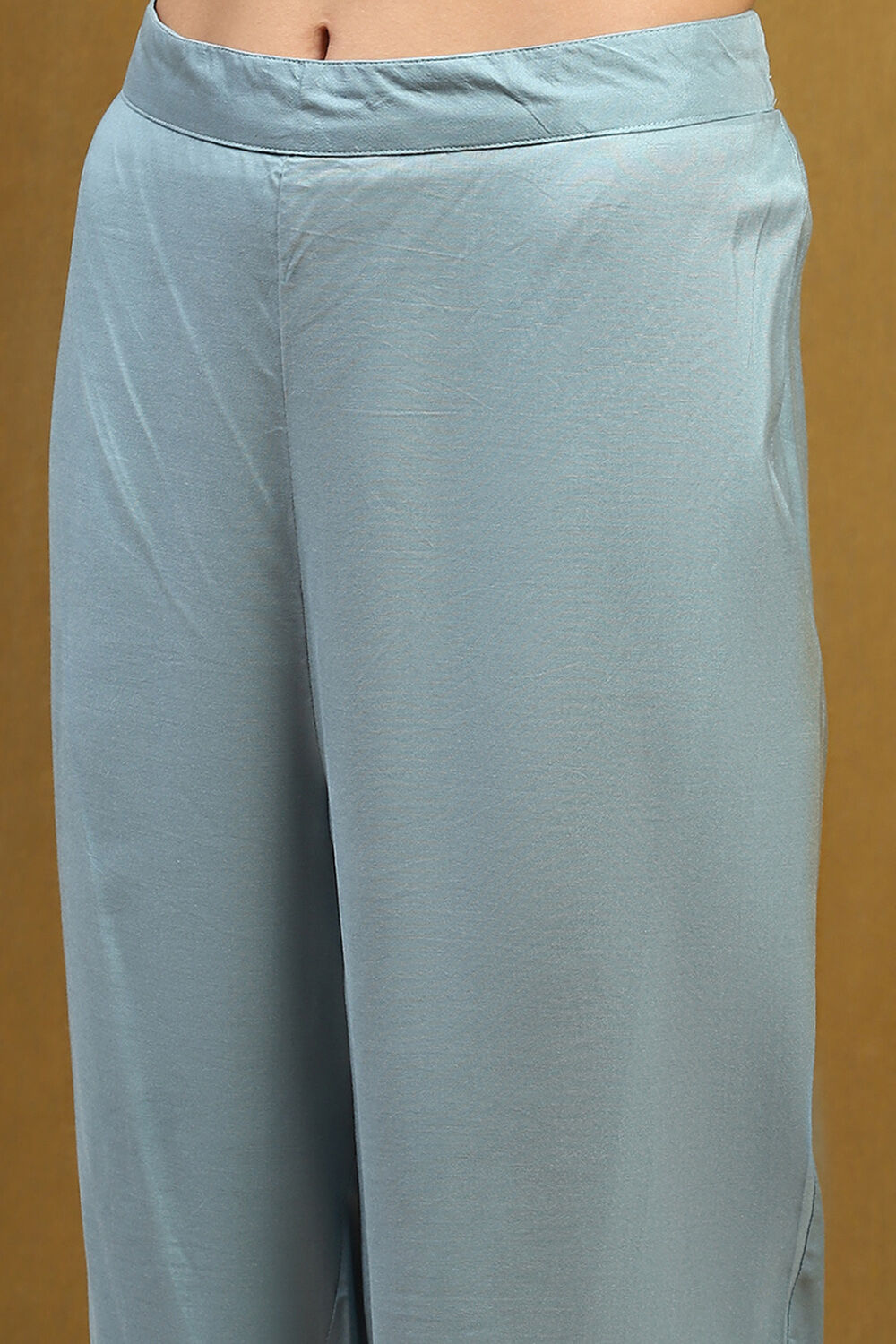 Blue Viscose Blend Yarn Dyed Straight Suit Set image number 2