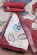 Red Linen Blend Machine Embroidered Unstitched Suit Set image number 0