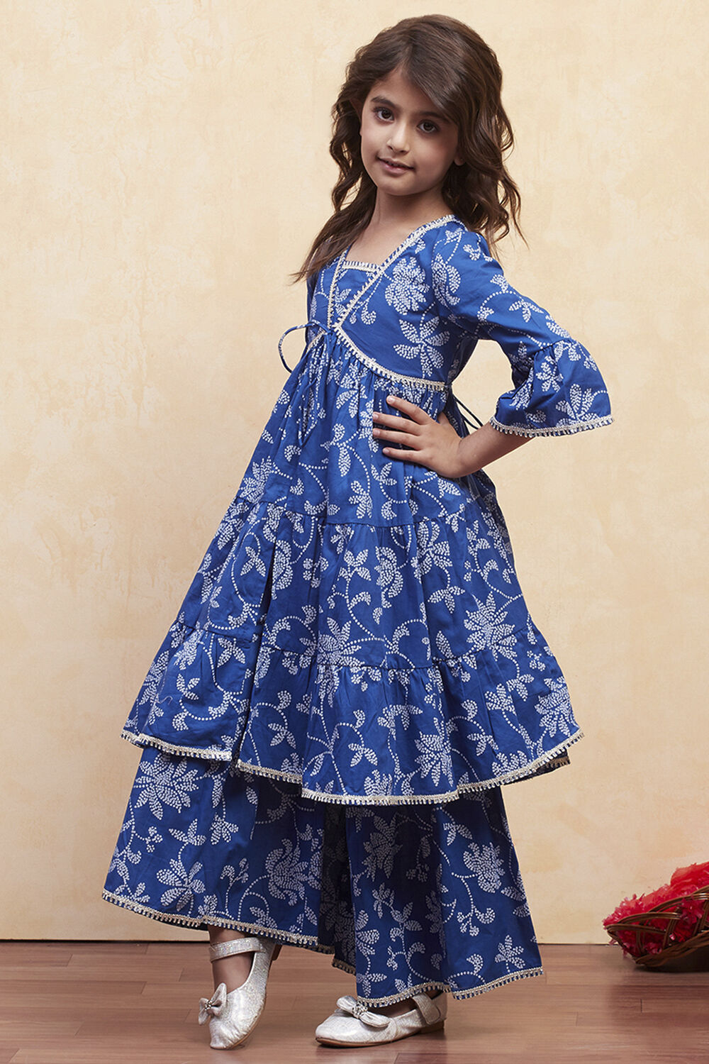 Orange Cotton Printed Tiered Kurta Set image number 3