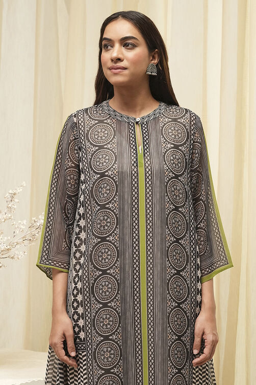 Black Polyester Straight Printed Kurta image number 1