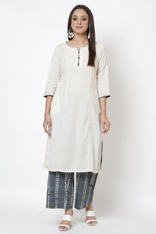 Off White Relaxed Kurta Palazzo Suit Set image number 2
