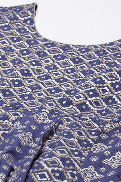 Navy Blue Cotton Anarkali Kurta Churidar Suit Set image number 1