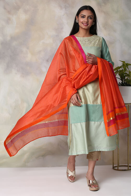 Orange Art Silk Yarndyed Dupatta image number 0