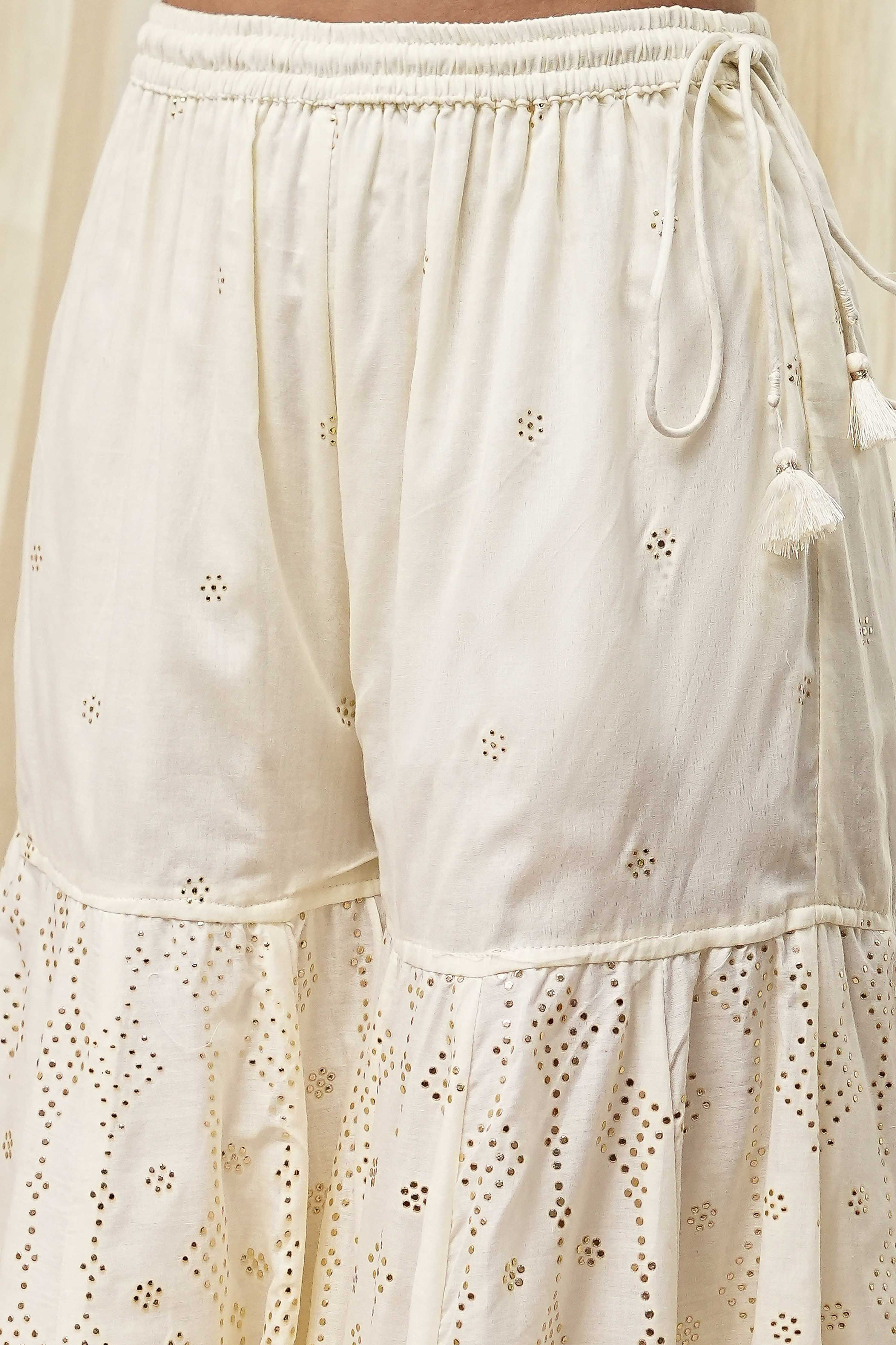 Off-White Cotton Metallic Flared Suit Set image number 2