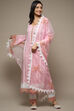 Light Pink Muslin Lace Unstitched Suit Set image number 1