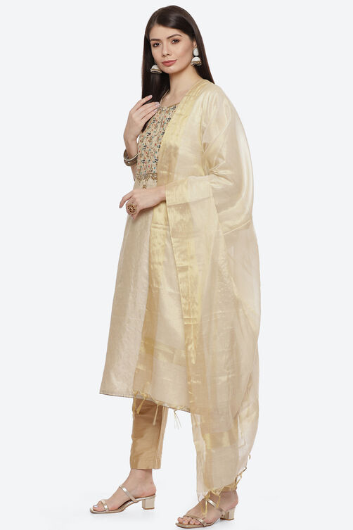 White Silk Chanderi Easy Stitch Suit Set image number 6