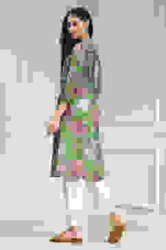 Green Floral Printed Straight Kurta image number 3