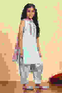 Sky Blue Polyester Straight Solid Suit Set image number 5