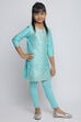 Turquoise Cotton Straight Kurta Legging Suit Set image number 4
