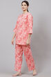 Pink Straight Cotton Three Piece Printed Sleepwear Set image number 4