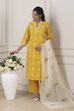 Yellow Cotton Ethnic Motifs Straight Suit Set