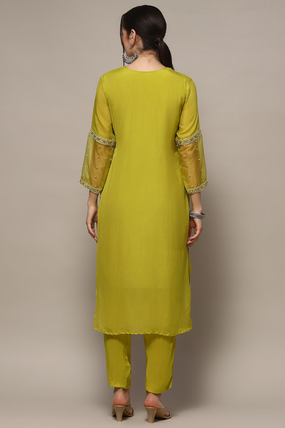 Lime Organza Unstitched Suit set image number 6