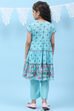 Turquoise Art Silk Straight Printed Kurta image number 4