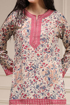 Beige Polyester Straight Printed Top image number 1