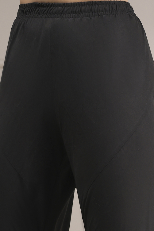 Black Cotton Fitted Anarkali Suit Set image number 2