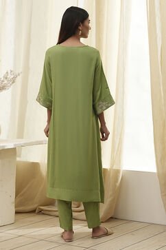 Green Solid A-Line Suit Set image number 4