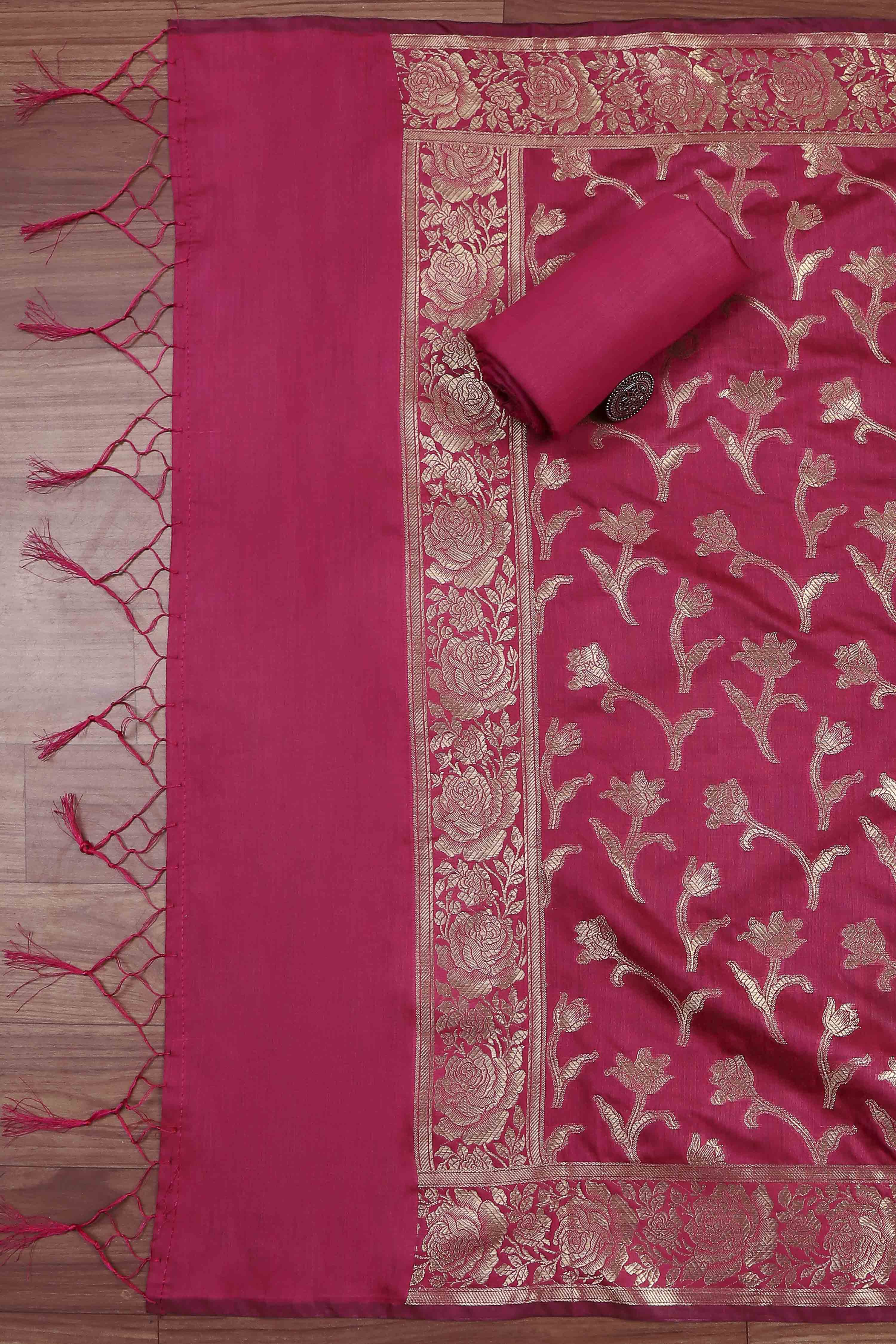 Rani Banarasi Chanderi Banarasi Print Unstitched Suit Set image number 3