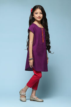 Purple Cotton Straight Solid Kurta Set image number 5