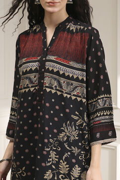 Black Viscose Rayon Straight Printed Kurta image number 1