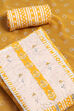 Yellow Cotton Hand Block Embroidered Unstitched Suit Set image number 1