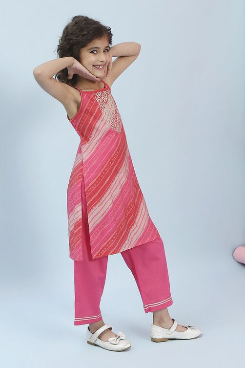 Pink Viscose Blend Kurta Pants Set image number 2