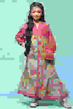 Green Cotton Tiered Dress Printed Dress image number 0