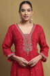 Red Embroidered Festive Kalidar Suit Set image number 1
