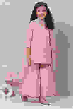 Onion Pink Art Silk Sharara Kurta Garara Suit Set image number 2