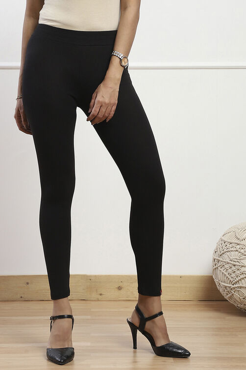 Black Cotton Blend Solid Leggings image number 4