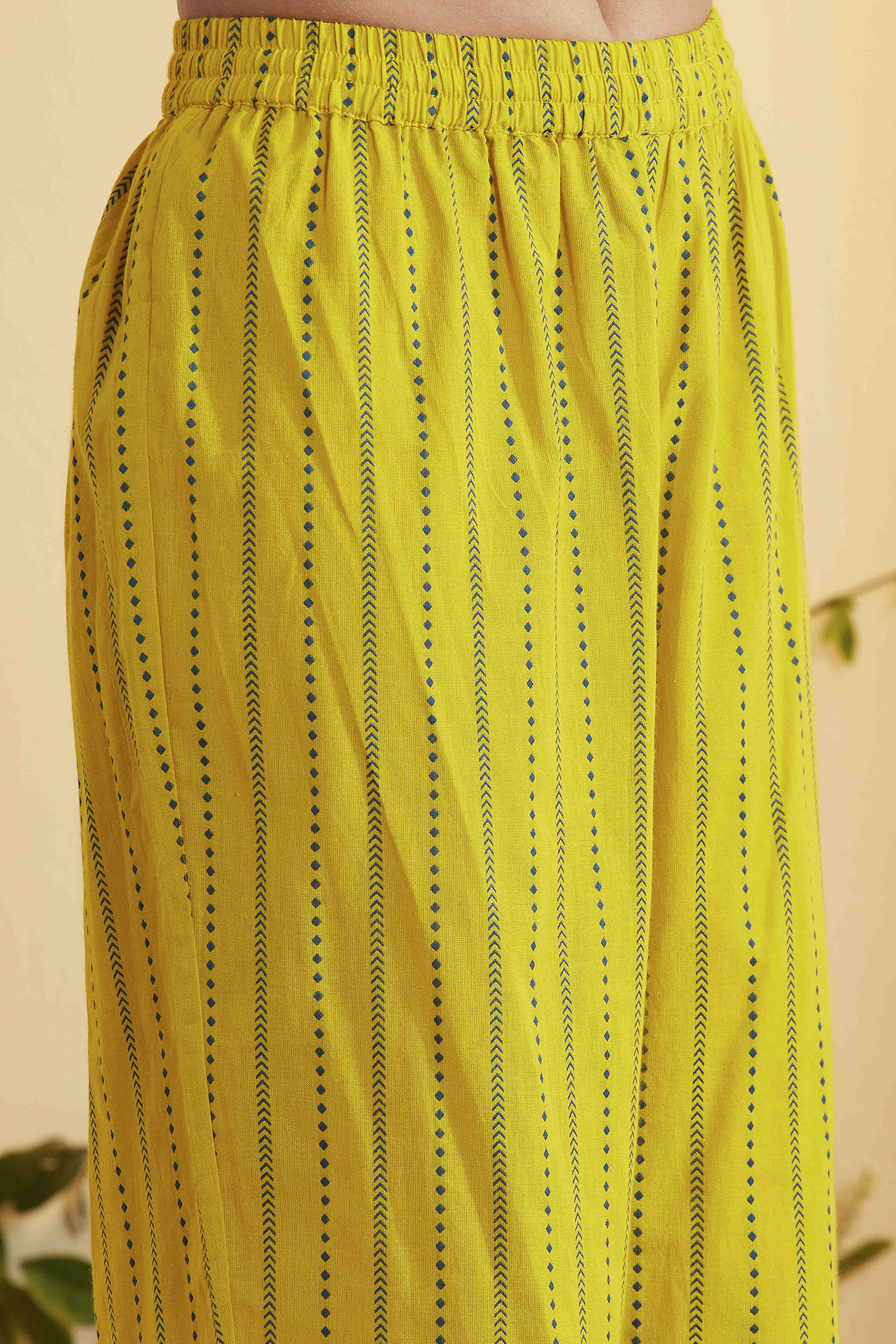 Lime Yellow Cotton Yarndyed Straight Kurta Set image number 2