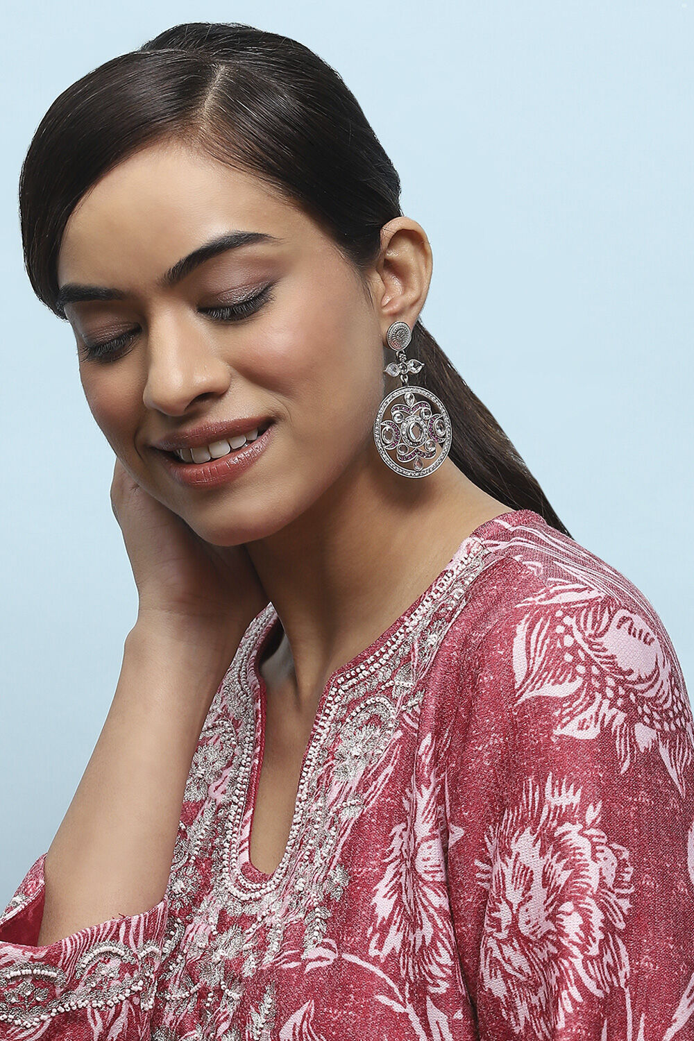 Pink White Brass Drop & Danglers image number 1