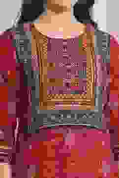 Red LIVA Straight Printed Kurta image number 1