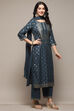 Blue Voile Relaxed Kurta Palazzo Suit Set image number 6