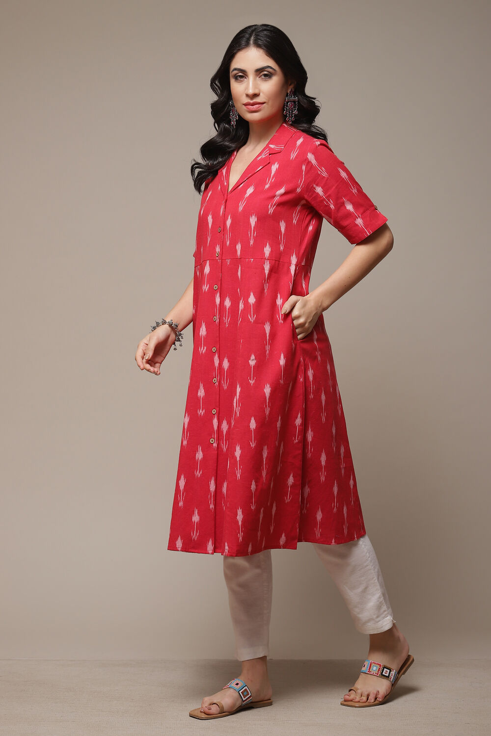 Pink Cotton Straight Yarndyed Kurta image number 3