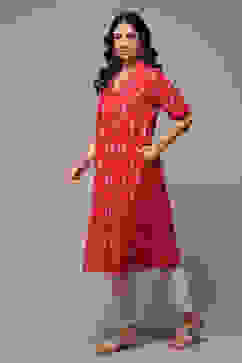 Pink Cotton Straight Yarndyed Kurta image number 3