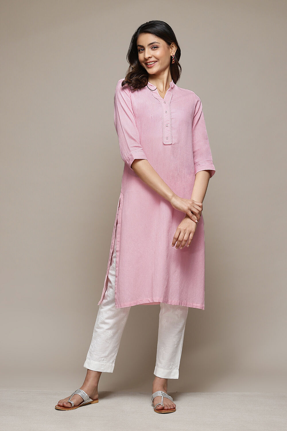 Blue Cotton Blend Straight Yarndyed Kurta image number 0