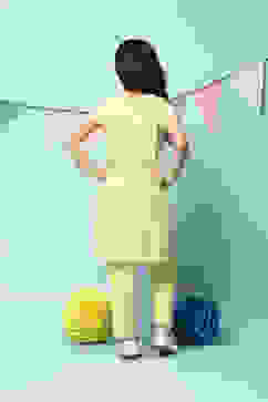 Lemon Yellow Cotton A-Line Kurta Regular Pants 2 Piece Set image number 4