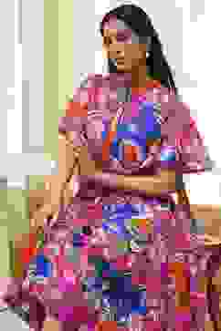 Pink Cotton Printed Flared Dress image number 6