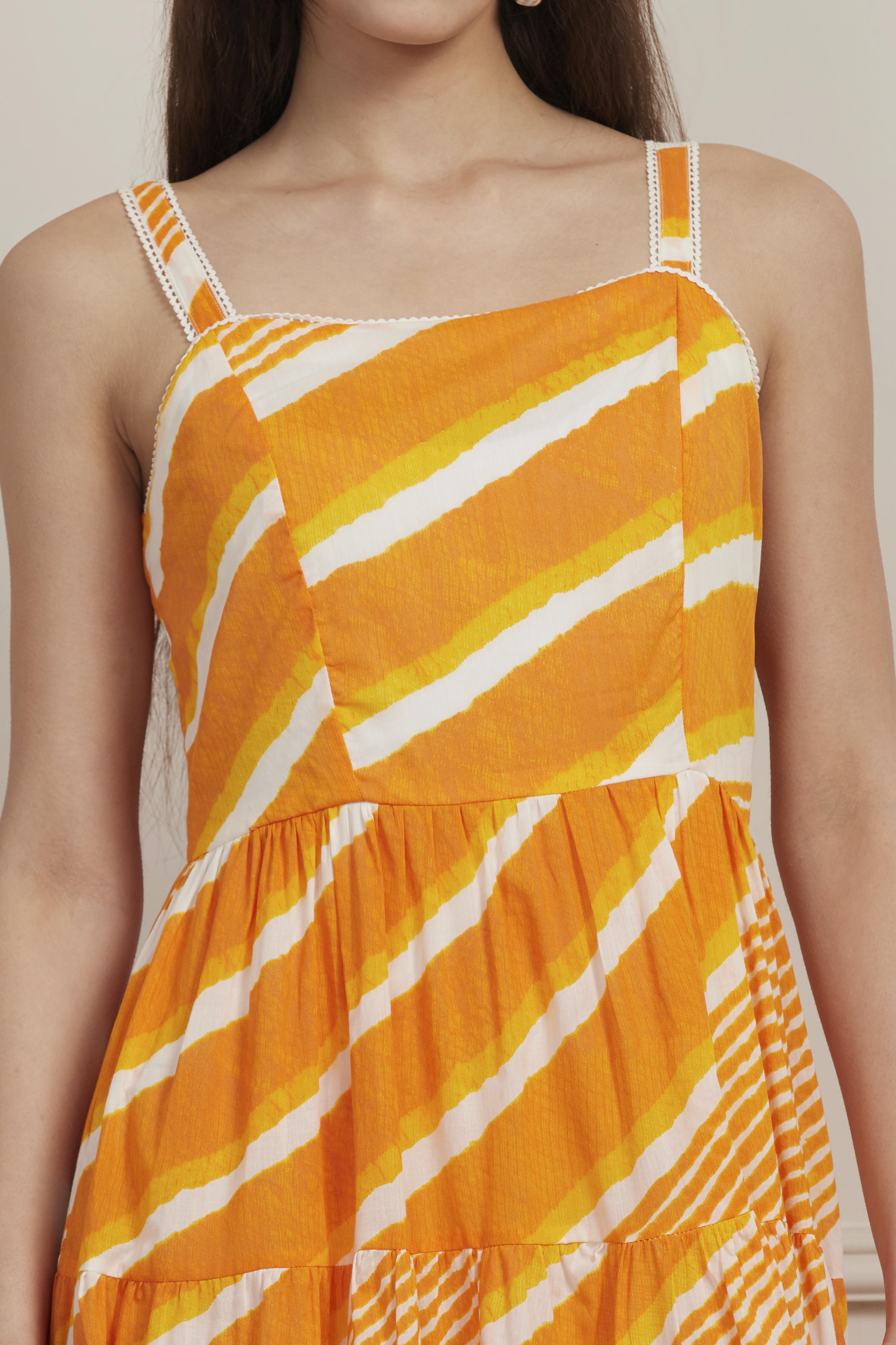 Yellow Cotton Tiered Dress image number 1