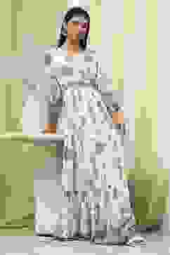 Ecru and Blue Printed Tiered Dress image number 0